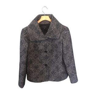 Talbots Black White Wool Blend Button Collared Warm Winter Tweed Cropped Coat 12